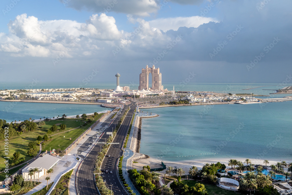 Wall mural Aerial view on Abu Dhabi in winter, island view - Wall murals