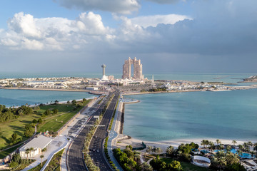 Aerial view on Abu Dhabi in winter, island view