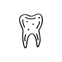 Human tooth hand drawn doodle vector line art illustration, sticker, icon. Black monochrome design. Isolated on white background. Easy to change color. Design element. Magic, witchcraft tools.