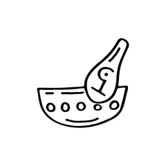 Magic mortar hand drawn doodle vector line art illustration, sticker, icon. Black monochrome design. Isolated on white background. Easy to change color. Design element. Magic, witchcraft tools.