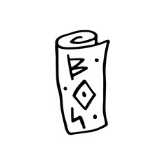 Old paper hand drawn doodle vector line art illustration, sticker, icon. Black monochrome design. Isolated on white background. Easy to change color. Design element. Magic, witchcraft tools. Runes.