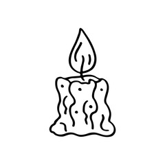 Old candle hand drawn doodle vector line art illustration, sticker, icon. Black monochrome design. Isolated on white background. Easy to change color. Design element. Magic, witchcraft tools. Witch