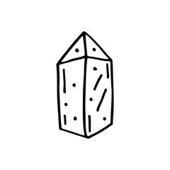 Crystal stone hand drawn doodle vector line art illustration, sticker, icon. Black monochrome design. Isolated on white background. Easy to change color. Design element. Magic, witchcraft tools. Witch