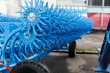 Working parts of new agricultural Harvester machine. Combine harvester agriculture machine.