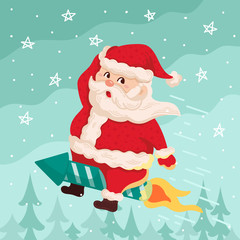Santa Claus flies on firecracker