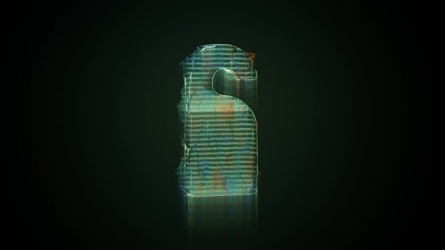 3d rendering glowing hologram of symbol of do not disturb label distorted glitch green old tv screen on black background