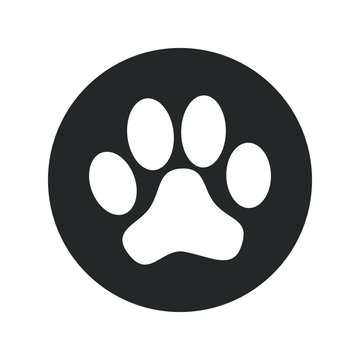 Animal paw print graphic icon.  Paw sign in the circle isolated on white background. Vector illustration