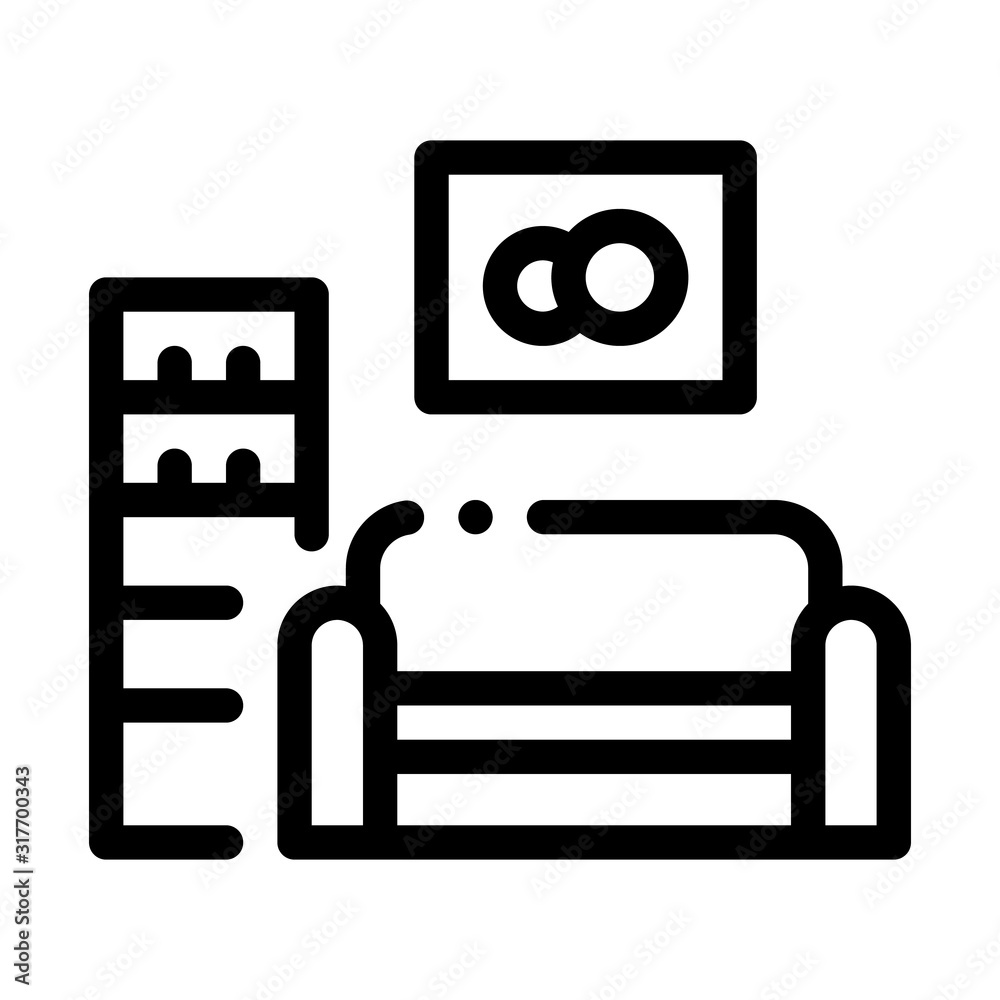 Wall mural Living Room with Picture Icon Vector. Outline Living Room with Picture Sign. Isolated Contour Symbol Illustration