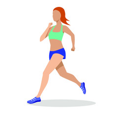 Fototapeta na wymiar Running woman, woman jogging. Healthy lifestyle. Girl doing training. Flat vector concept illustration on white background. Side view. 