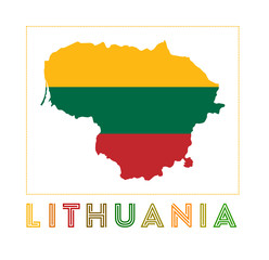 Lithuania Logo. Map of Lithuania with country name and flag. Awesome vector illustration.