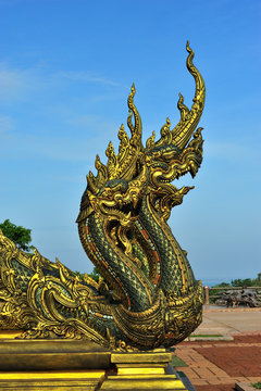 Phayanak on the sky background. Buddhist art at Sirindhorn Wararam Temple, Ubon Ratchathani Province, Thailand.
