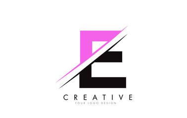 E Letter Logo Design with a Creative Cut and Pink Color.