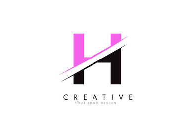 H Letter Logo Design with a Creative Cut and Pink Color.