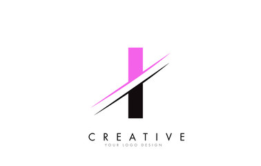 I Letter Logo Design with a Creative Cut and Pink Color.