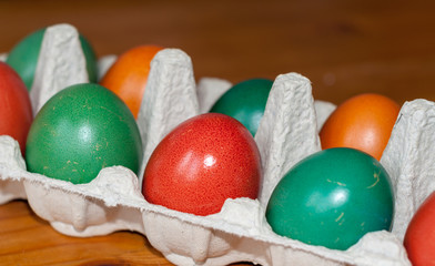 Fototapeta na wymiar Colored Easter eggs. Selective focus.