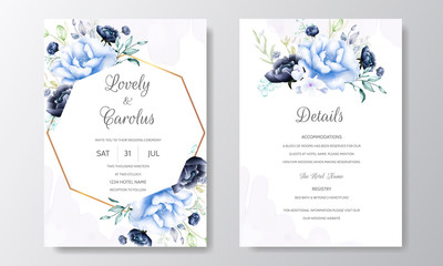 Fototapeta na wymiar Beautiful Floral Wedding Invitation with Blooming Roses and Green Leaves