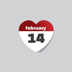 PrintHappy Valentine's day .Realistic Calendar sheet with shadow and red pin isolated on a white background. With text Saint Valentines Day. 14 February.Happy Holiday