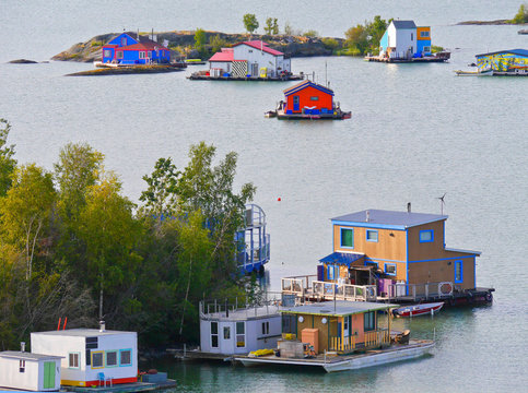 House Boats in Great Slave Lake at Yellowknife, Northwest Territories, Canada
