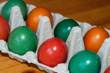 Colored Easter eggs. Selective focus.