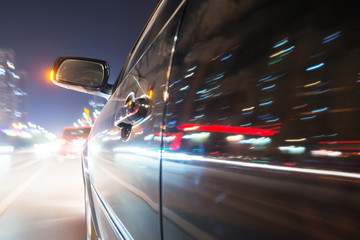 Fototapeta na wymiar car on the road with motion blur background