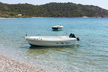 The fishing boats moored at the shore