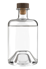 Clear White Glass Bottle of Rum, Whiskey, Vodka, Gin, Sake, Tequila, Brandy, Tincture, Moonshine or Cognac Bottle is Partially Filled. 3D Render Isolated on White. - obrazy, fototapety, plakaty