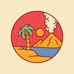 simple logo badge beach design, for t-shirt prints, patches, emblems, posters, badges and labels and other uses