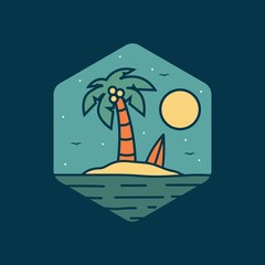 simple logo badge beach design, for t-shirt prints, patches, emblems, posters, badges and labels and other uses