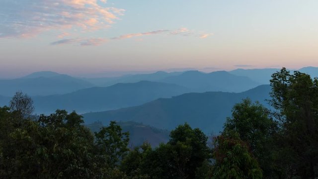 Time lapse Natural background, landscape with mountains, forest, Sky and clouds in the morning at Mae Moei National Park Tak Province Northern region of Thailand