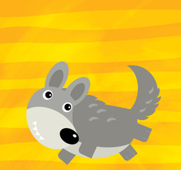 cartoon scene with farm animal wolf on yellow stripes illustration