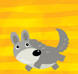 cartoon scene with farm animal wolf on yellow stripes illustration