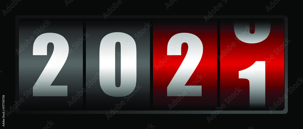 Poster New year 2021 counter, vector greeting card with empty copy space for your text