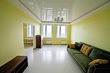 interior of a modern large bright room in light green tones