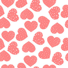 Seamless pattern with pink hearts on a white background. Valentine's day.