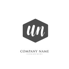 Handwritten initial letter U N UN for identity and logo. Vector logo template with handwriting and signature style.