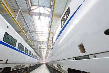 fast train in the service depot