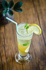 Mojito cocktail with lime and mint in high glass.