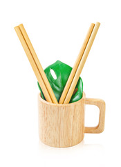 Ecological bamboo straws tube and wooden glass.