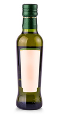 Olive oil bottle with blank label isolated on white background