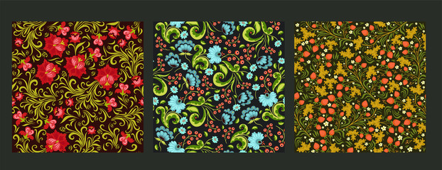 Set of seamless patterns in russian style. Vector graphics. - obrazy, fototapety, plakaty
