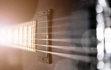 electric guitar close up, strings, soundboard