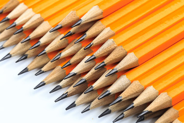 Bunch of yellow pencils isolated on white - Image