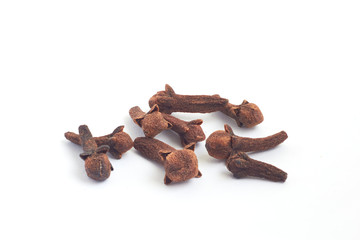 large buds of dried cloves spice for food and aromatherapy isolated on white background macro photo close-up  