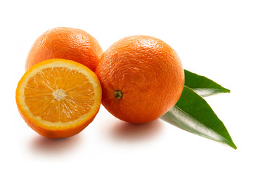Oranges with leaf isolated