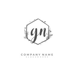 Handwritten initial letter G N GN for identity and logo. Vector logo template with handwriting and signature style.