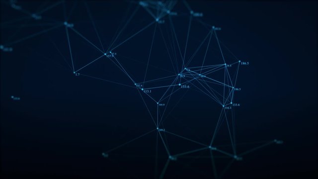 Abstract line lighting frame structure pattern wireframe polygon futuristic bokeh, digital data technology concept design on blue gradient background animation 4K with copy space