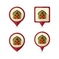 Barn house flat pin map icon. Map pointer