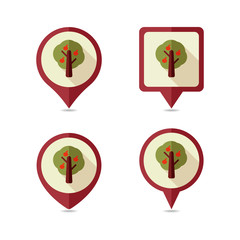 Fruit tree flat pin map icon. Map pointer