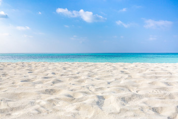 Sea sand sky. Empty tropical beach landscape, seascape. Minimal beach view. Peaceful nature concept, natural sunny weather