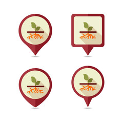 Plant with roots flat vector pin map icon, garden